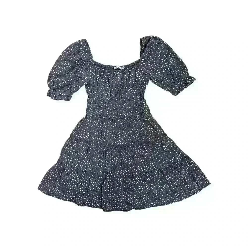 Mi Ami Grey & White Puffy Sleeve Dress w/Rouched‎ Waist Size Medium